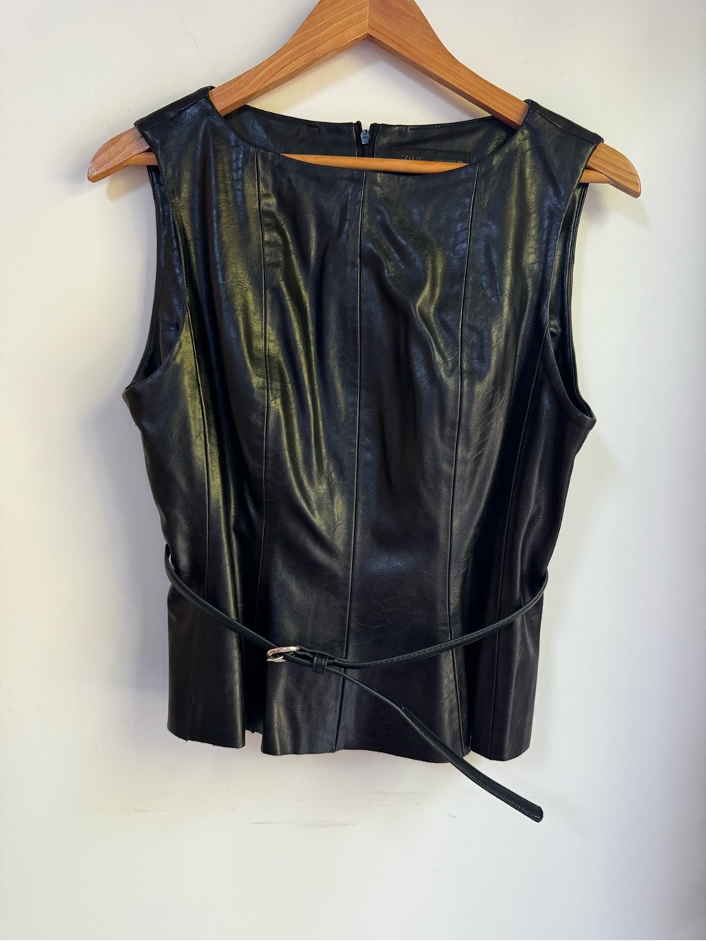 Zara Black Faux Leather Sleeveless Belted Vest
